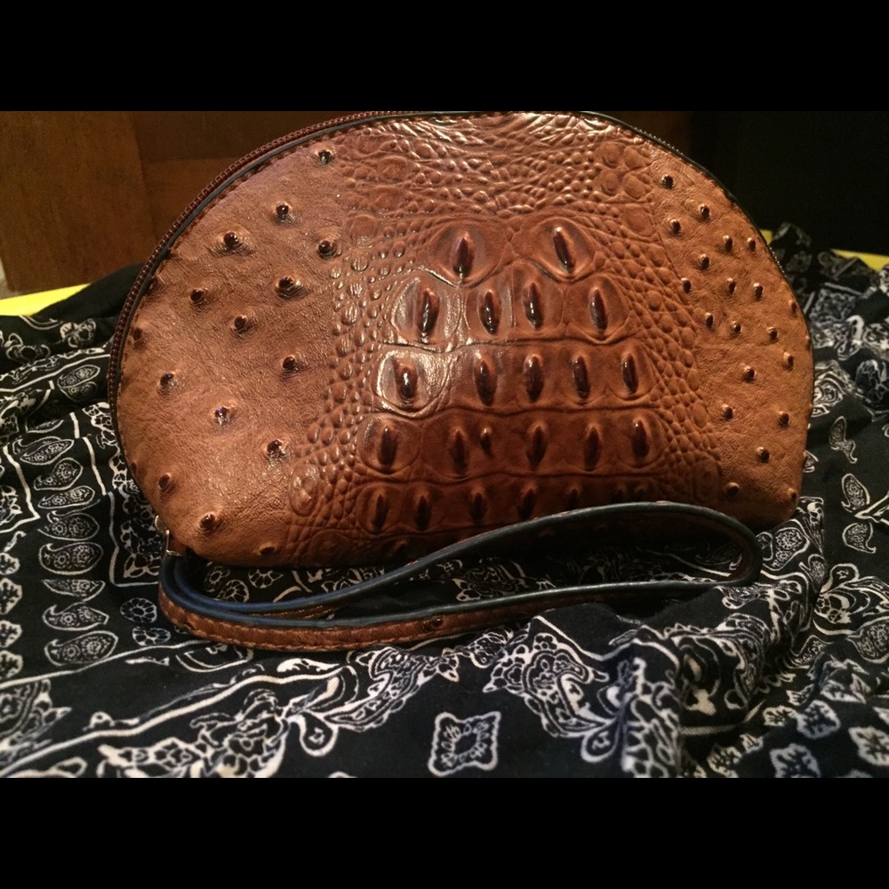 Brown ostrich print  makeup bag